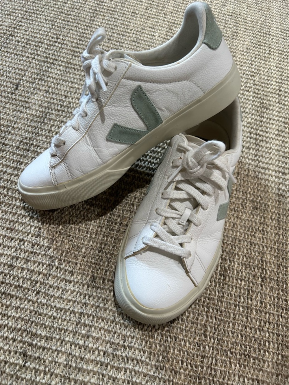 Veja Campo Sneaker in Extra White with Grey/Green Accent